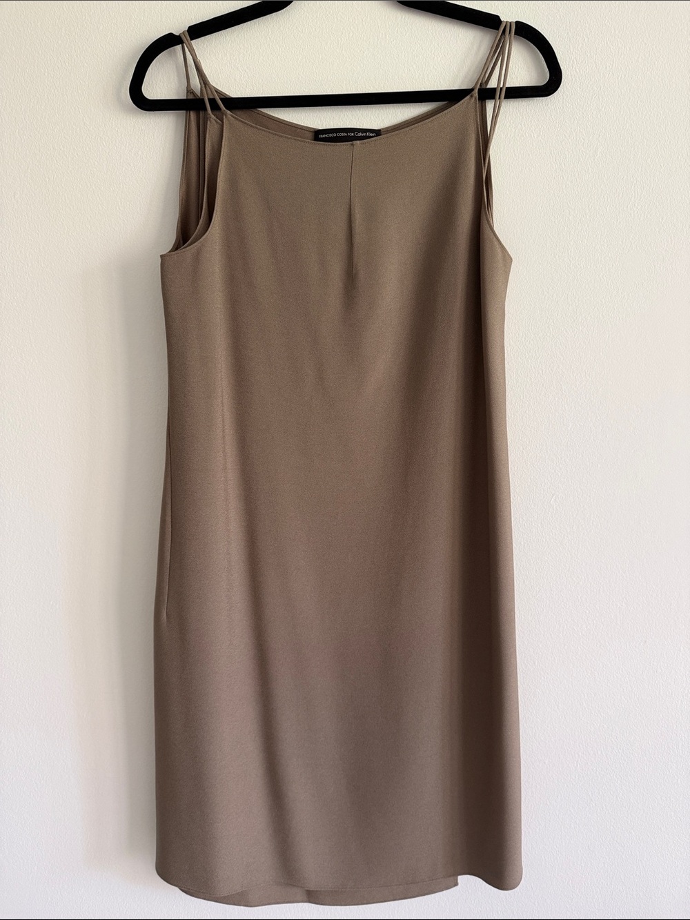 Francisco Costa for Calvin KleinWomen’s Taupe Midi Slip Dress with Double Straps